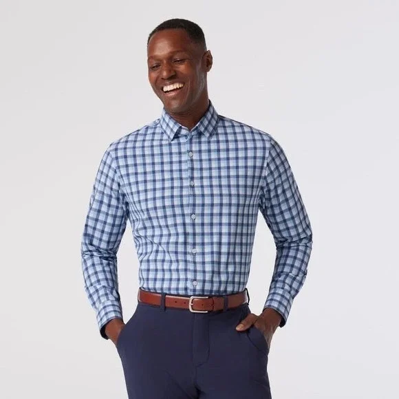 Mizzen + Main Men's Size XXL Blue Check Trim Fit Leeward Button Up Shirt L/S